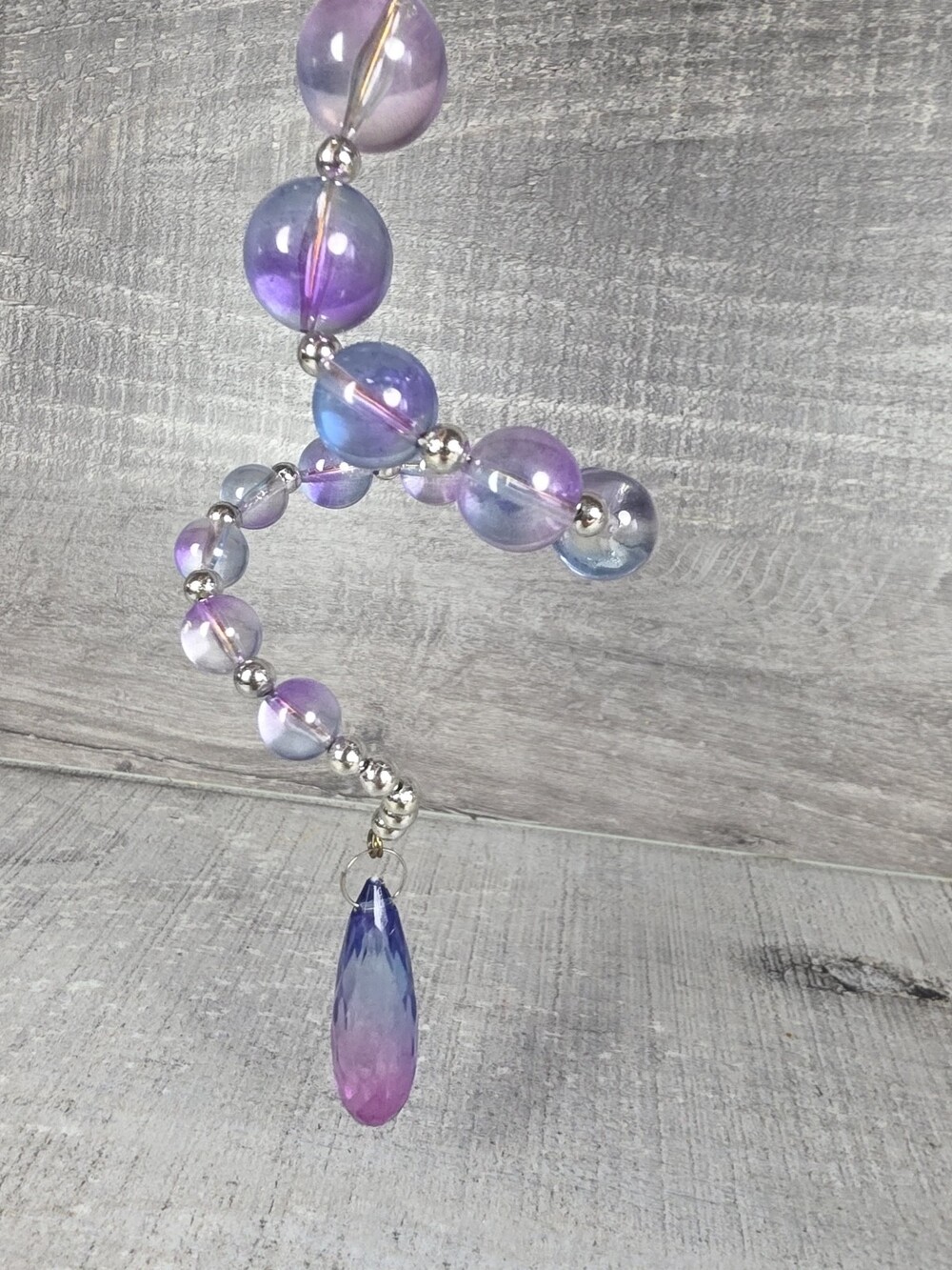 Rare Vintage Spiral Beaded Christmas Ornament Beaded Suncatcher Purple g77c